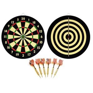 Dartboard Game Set Double Sided Dartboard 16.5"Includes 6 Brass Tipped Darts